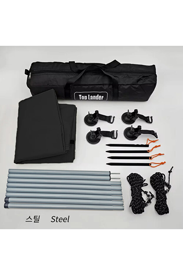 black steel pole set Manta Ray Car Side Awning Black Coating Tarp with Suction Cup Anchor Outdoor Ca