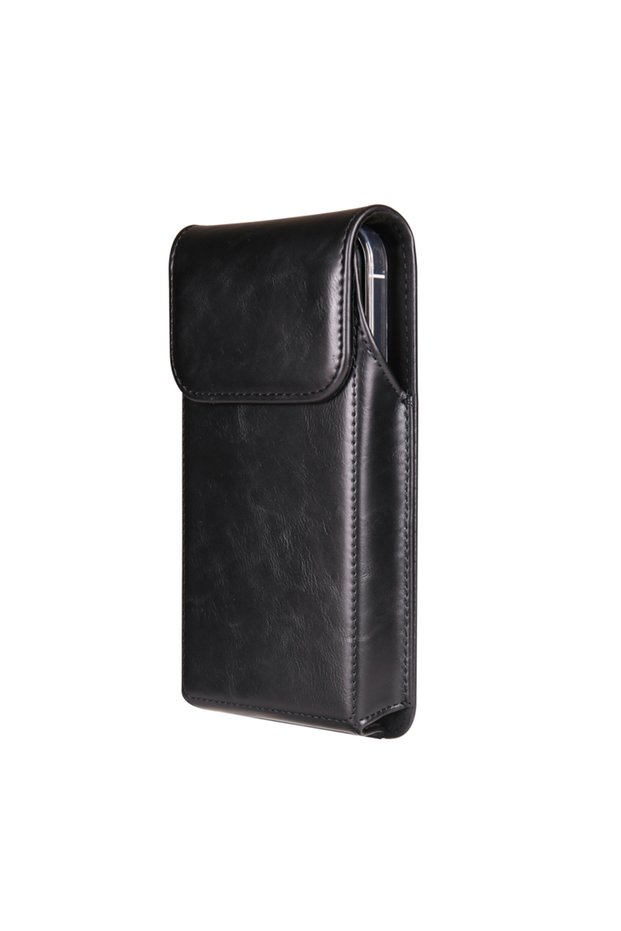 Size 2 (6.7 Inch) black Luxury Cow Magnetic Leather Belt Clip Phone Case Men Travel Waist Bag For iP