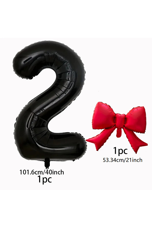 Other number set 2 40inch black digital balloon set with red bow aluminum foil balloons for birthday