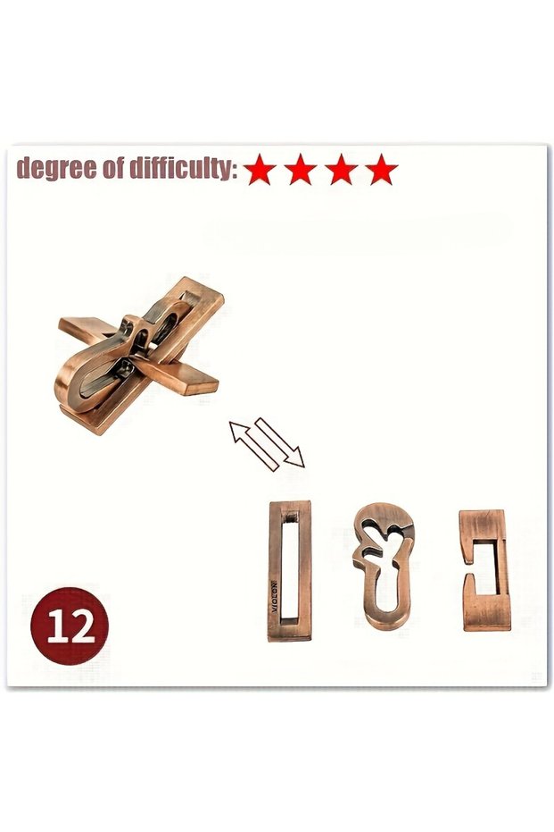 12 A Classic Intellectual Metal Puzzle Toy, a Difficult Educational Game Toy for Christmas, Thanksgi