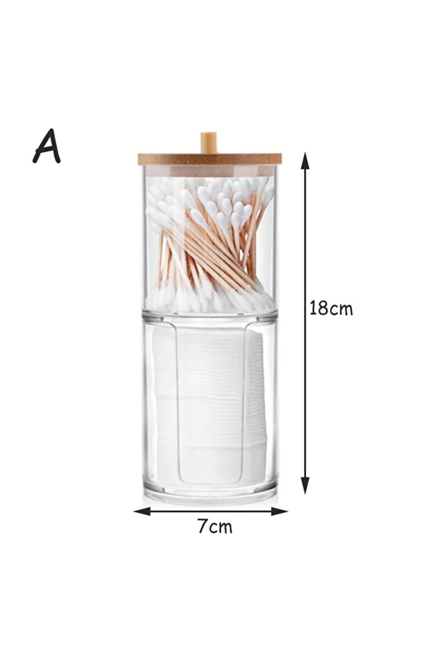 A Acrylic Storage Box Bathroom Jar Makeup Organizer Cotton Round Pad Holder Cotton Swab Box Qtip Ho.