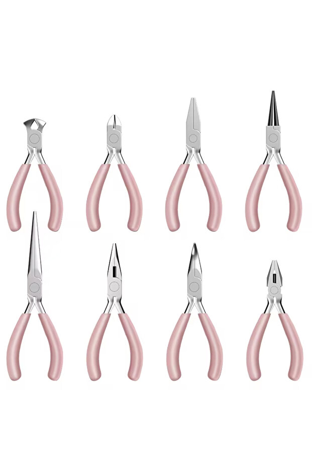 8pcs pink 8 Pcs/Set Mini Jewelry Pliers Carbon Steel Jewelry Plier Sets Flat Nose / Sharp-Nose 5inch