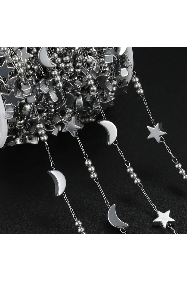 Steel 1m Stainless Steel Chains With Star And Moon Shaped Beads Chains for DIY Bracelet Necklace Wai