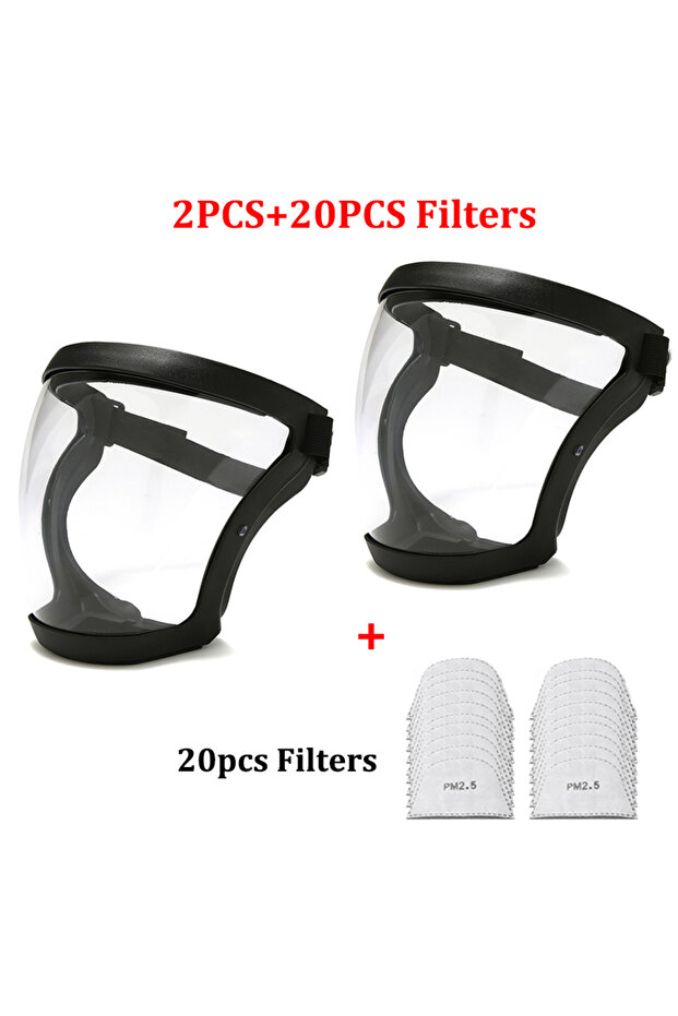 2PCS Black Set Protection Mask Transparent Facial Protector Face FaceMask Protective Outdoor Safety
