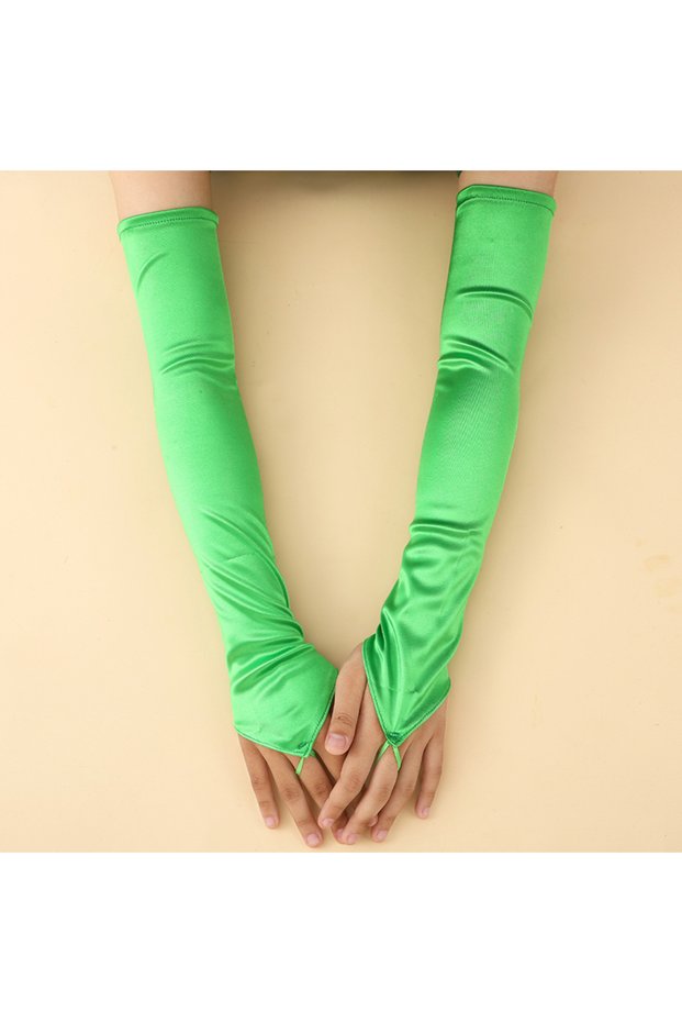 One Size Green Vintage 1920s Fingerless Satin Party Gloves Bride Dress Dinner Costume Accessories St