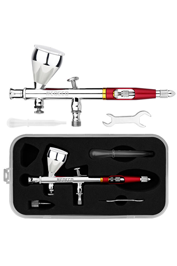 NCT-SJ83-RS NEOECO NCT-SJ83 Dual Action Airbrush 9cc 1/3 oz Fluid Cups Quick Remove Air brush Cap De