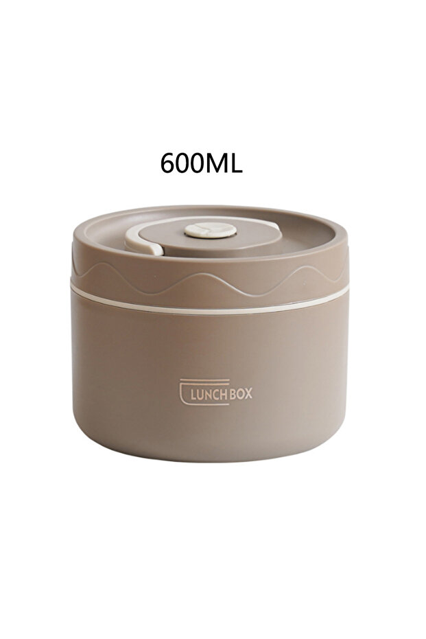 1pcs-600ml Brown 304 Stainless Steel Insulated Lunch Box with Storage Bag Portable Double-layer Cove