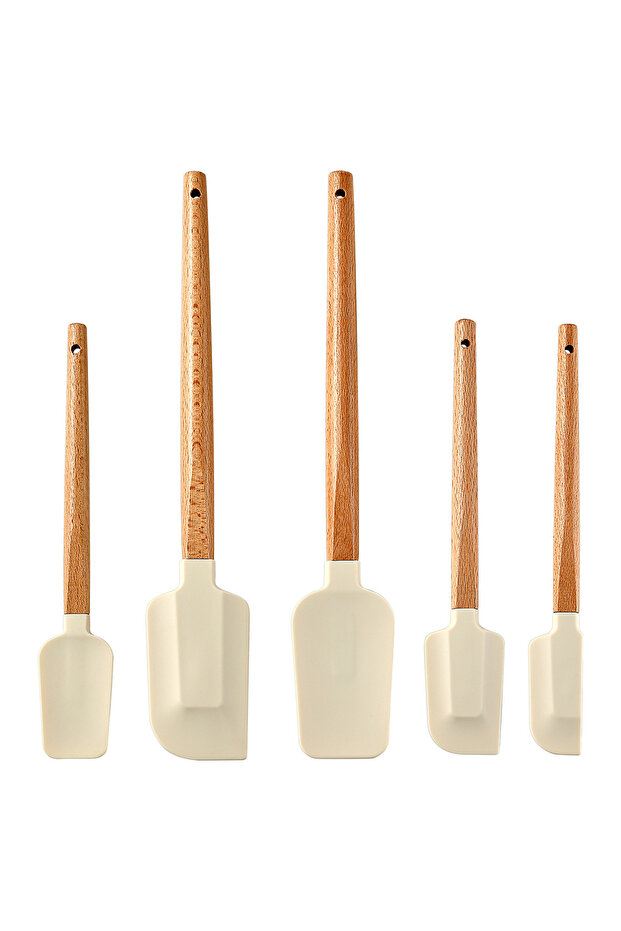 5PCS White Silicone Scraper Scraper, Home Baking Wooden Handle Scraper, Cake Scraper, Cream Small Sp