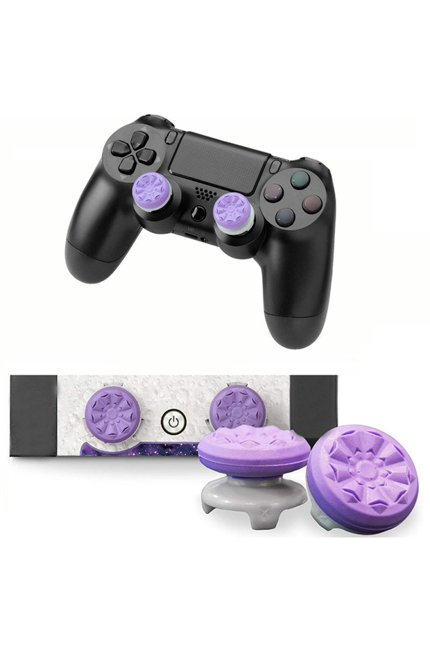 Purple 2pcs Hand Grip Extenders Caps Anti-Slip Gamepad Thumb Stick Grips High Low Rise Covers for PS