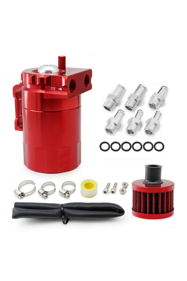 Red Universal Baffled Aluminum Oil Trap Reservoir Fuel Catch Tank With Air Filter Red Black Blue Sil