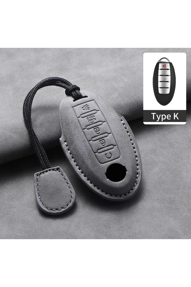 Grey K2 5 Buttons Leather Car Key Case Cover Shell for Nissan Teana X-Trail Qashqai Sylphy Auto Key