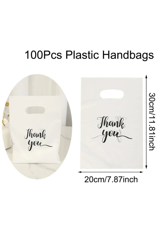 20x30cm Other White 100pcs Thank You Gift Bag Plastic Shopping Bag Tote Bag 20*30cm Gift Bags Birthd
