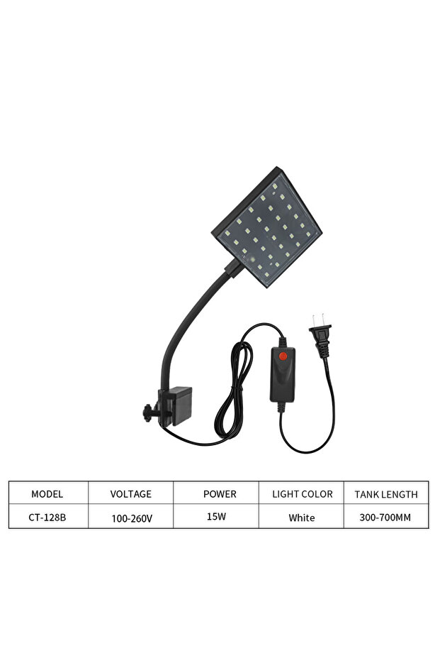 EU Plug 15W Led Aquarium Light Fish Tank High Brightness Algae Lamp Landscaping Water Grass Clip Lam