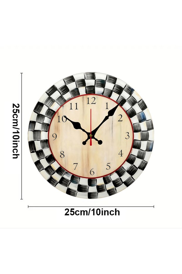10 inch GZ-WYT09110007 Black And White Grid Wooden Round Silent Hanging Wall Clock,Suitable For Livi