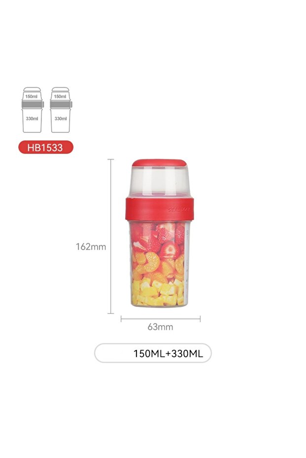 480ml Double-layer Compartment Salad Cup Portable Crisper Cereal Yogurt Cup Fruit Food Storage Box S