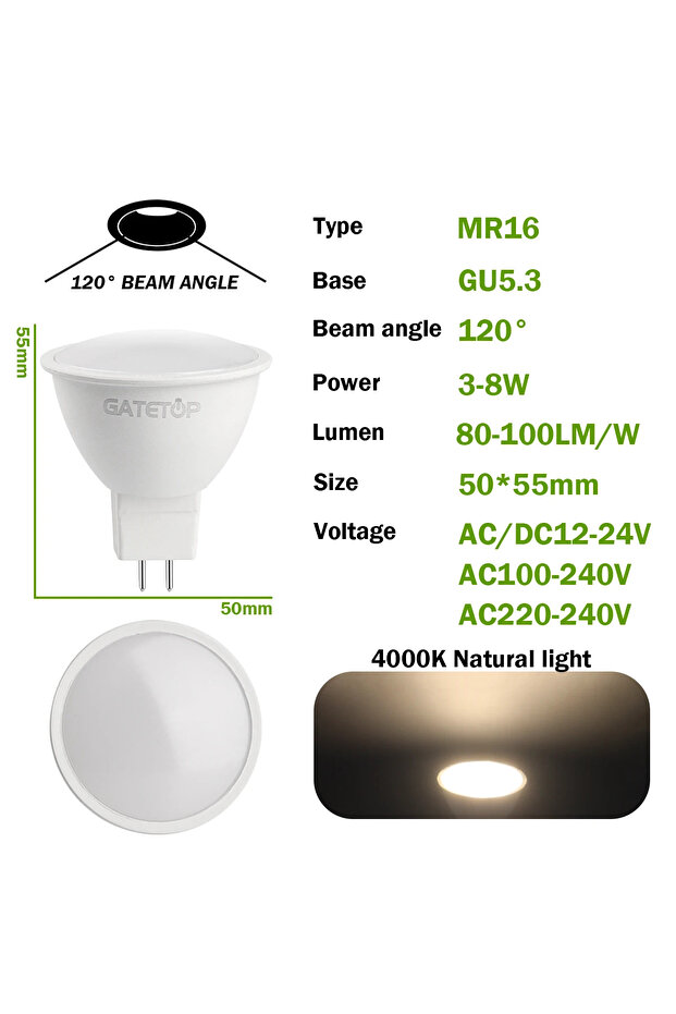 7w AC DC 12-24V 120 degrees 4000K 10PCS MR16 LED Spotlight Bulb GU5.3 Lampada AC 110V 220V 12V Bulbs