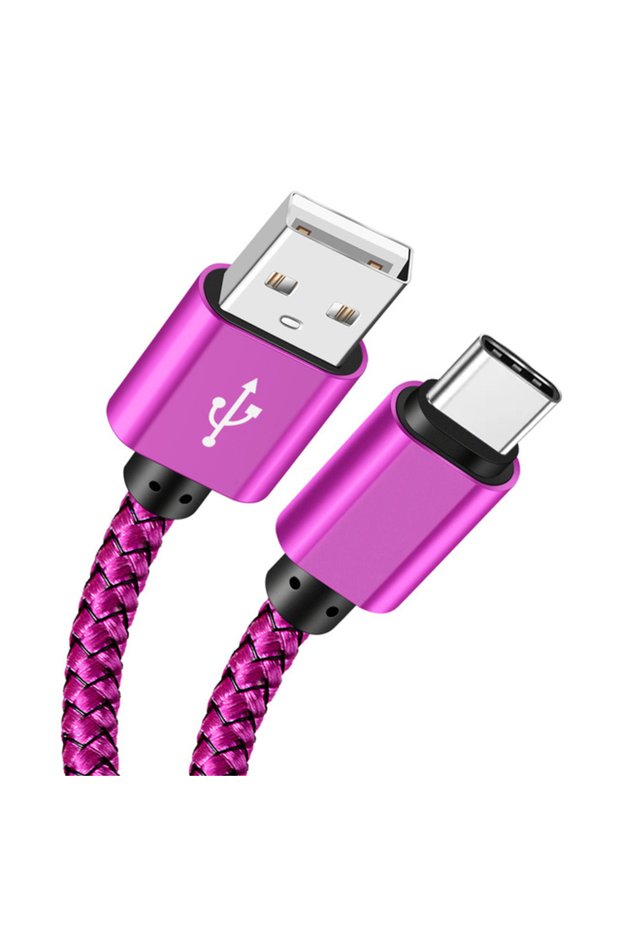 2m Rose Red USB A to Type C Charging Cable 2A Fast Charger Nylon Data Cable For Android Huawei Samsu