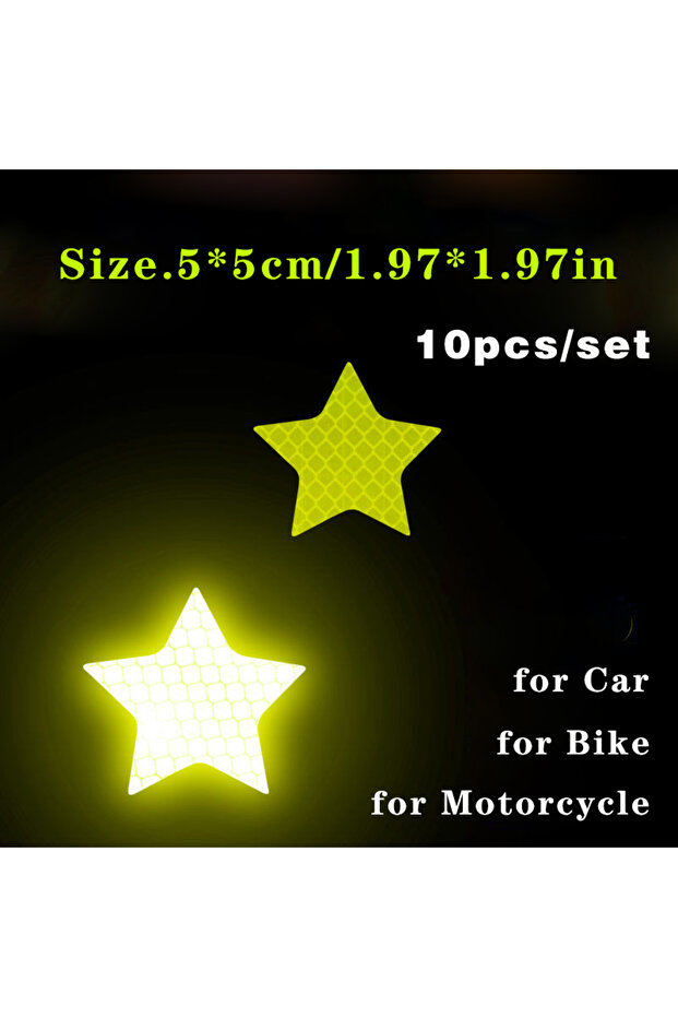 Fluorescent yellow 10pcs/set Car Bumper Reflective Safety Strip Stickers Car Star Reflective Sticker