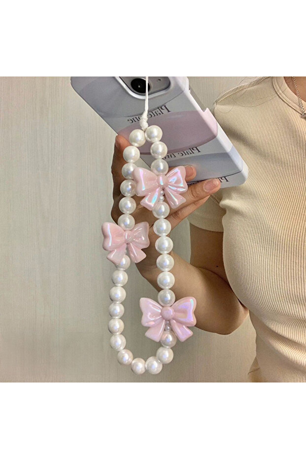 Other 1pcs 1pcs Pink Pearl Bow Phone Chain Anti-Lost Bracelet For Mobile Phone Case Wrist Strap CCD