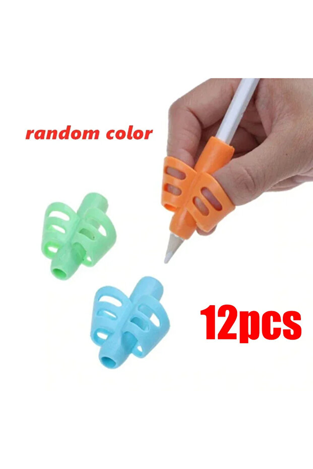 12PCS-Random 3-12pcs Children Writing Pencil Pen Holder Kids Learning Practise Silicone Pen Aid Grip