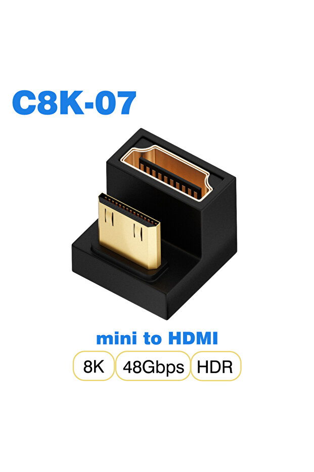 1 قطعة محول كابل HDMI2.1 من نوع C8K-07 ميني إلى HDMI، محول من ميني مايكرو HDMI إلى HDMI 2.1 بسرعة 48 جيجابت في الثانية