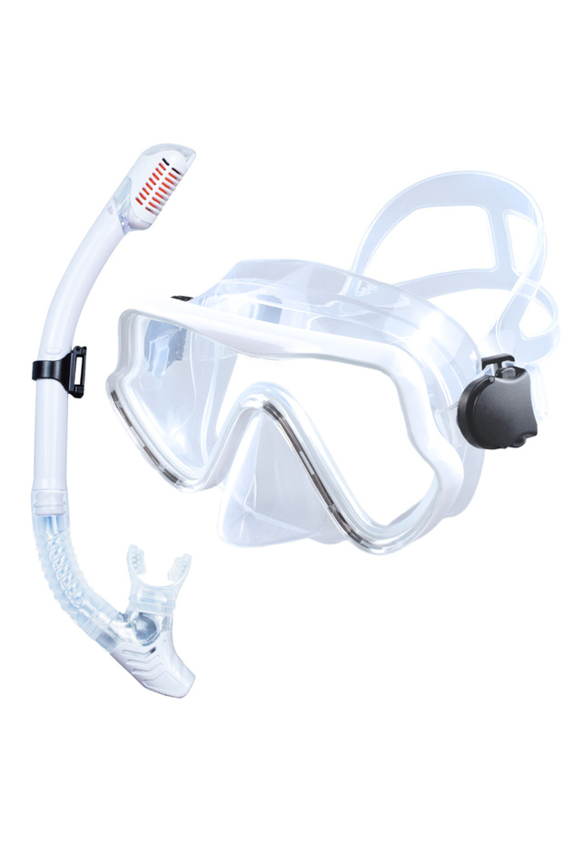 White Scuba Diving Mask Snorkel Set For Adults Tempered Glass Professional Panoramic Snorkeling Gear