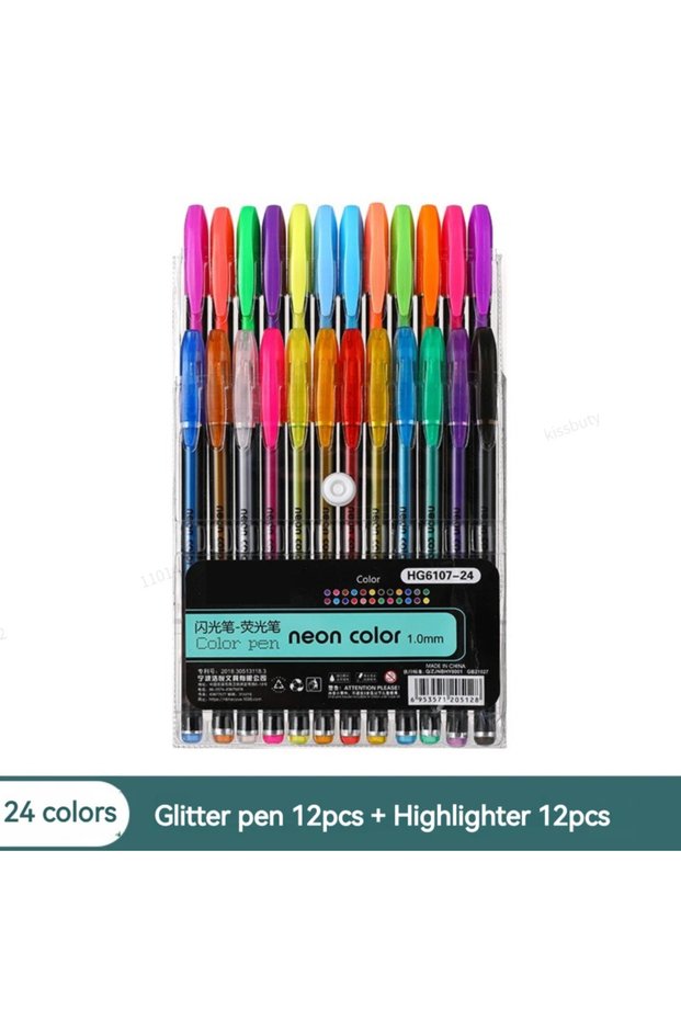 24 Colors Pen 12-60Pcs Metallic Glitter Colors Gel Pens 100 Colored Refills Rod Stationery Highlight