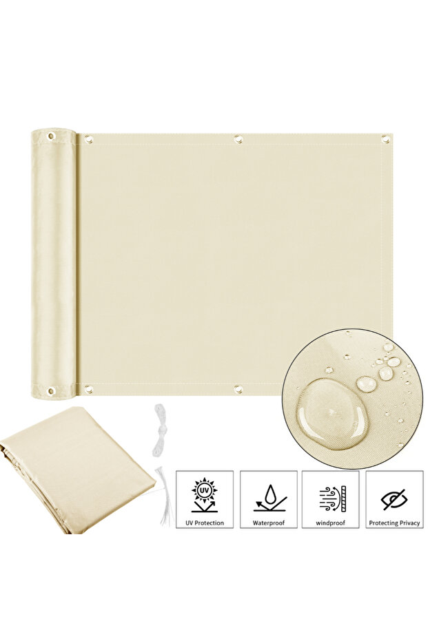 90x500CM Beige Balcony Privacy Screen Fence Windscreen Sun Shade Cloth with Grommets UV Protection f