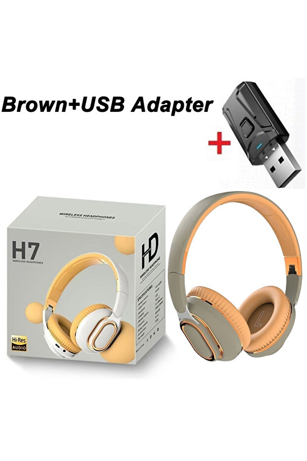 Brown With Adapter H7/H3 Tv Bluetooth Headphone Wireless Headset with Mic USB Adaptor Headset Noise