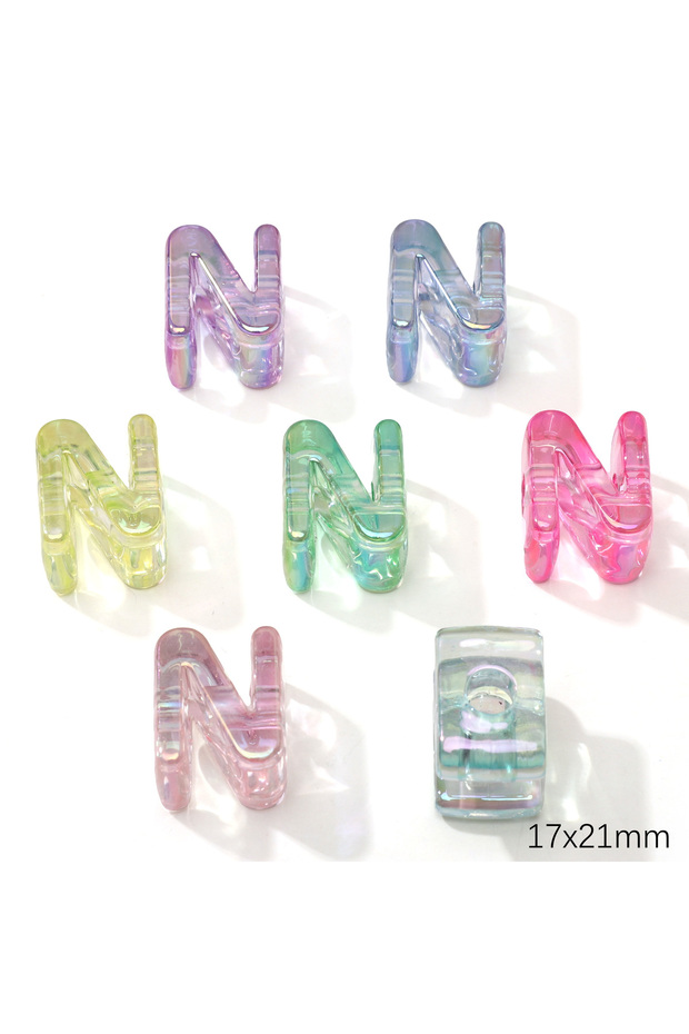 N 5Pcs Mixed Color Iridescent Acrylic Letter Beads Loose Spacer Beads for Jewelry Making DIY Keychai