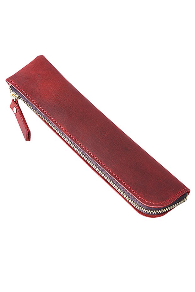 Red Portable Genuine Cowhide Pencil Case Retro Leather Pen Bag Storage Pouch for Pens Stationery Hol