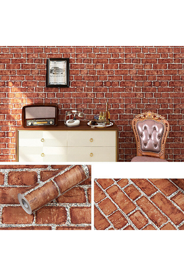 45cmx3m hongzong Waterproof Wall Stickers PVC Modern Home Decoration Retro Red Brown Brick Pattern S