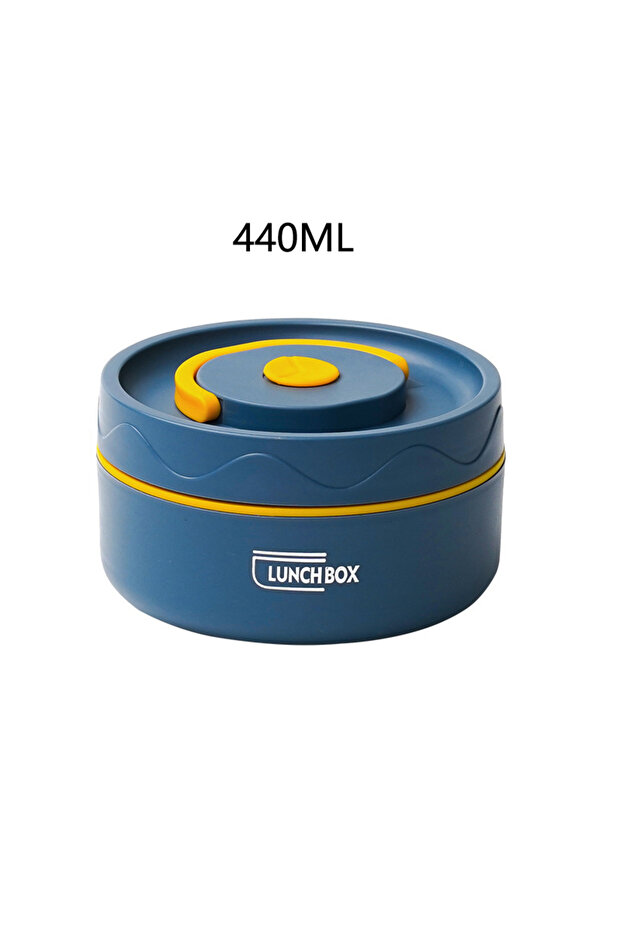 1pcs-440ml blue 304 Stainless Steel Insulated Lunch Box with Storage Bag Portable Double-layer Cover
