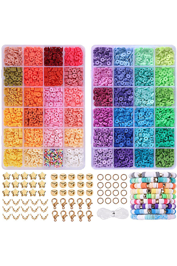 6mm H5000pcscb Clay Beads Bracelet Making Kit for Beginner 7000Pcs Flat Preppy Polymer Clay Beads wi