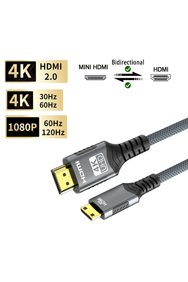 3M(9.84FT) 4K Mini HDMI to HDMI 4K@60Hz Micro/Mini HDMI to HDMI Cable Braided HDMI-compatible Male t