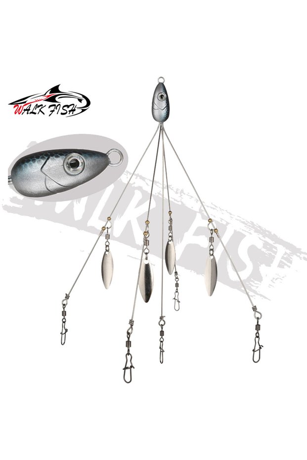 D 4 WALK FISH Umbrella Fishing Lure Rig 5 Arms Alabama Rig Head Swimming Bait Bass with Swivel Snap