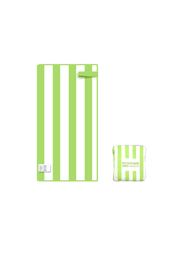 80x160cm Green Microfiber Beach Towel Quick Drying Stripe Towel With Portable Bag, Thin and Lightwei