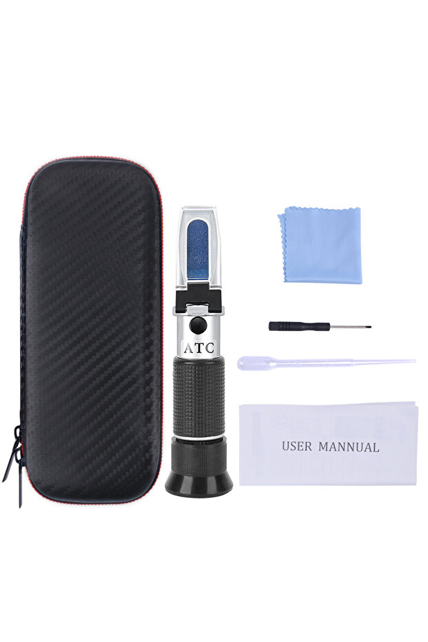Leather Box 3-in-1 Grape Wine Refractometer 0-25% Alcohol 0-40% Brix 0-25°Baume' Tester Concentratio