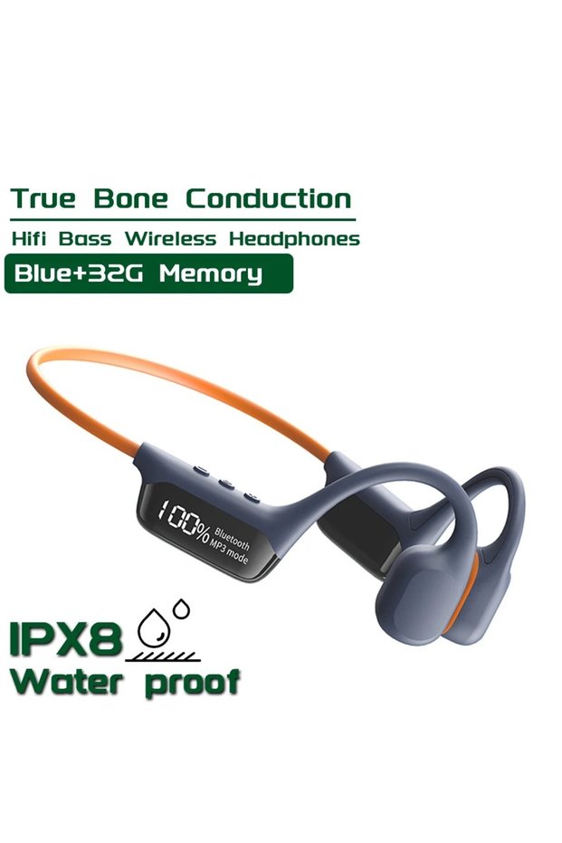 Orange Bkue NEW IPX8 Waterproof Swimming Bone Conduction Headphone Bluetooth 5.4 Bass Wireless Heads