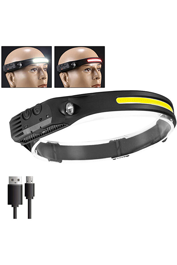 Heinast White-red light USB Rechargeable LED Sensor Headlamp XPE+COB Headlight Led Head Torch Campin