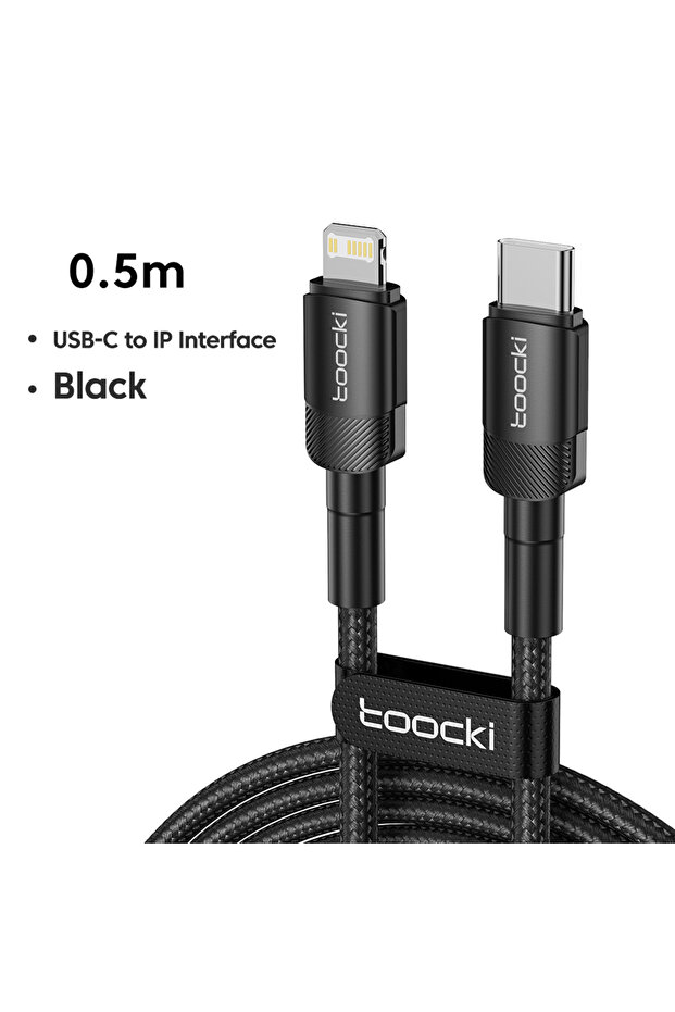 كابل USB-C إلى iP أسود بطول 0.5 متر، كابل شحن سريع PD بقوة 27 واط لهواتف آيفون 14 و13 برو