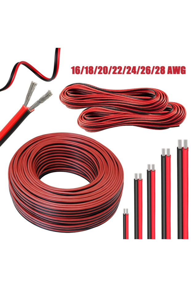 10M 18AWG 5/10m Red Black Hookup Wire 2 Pin Automotive Flat Cable 16/18/20/22/24/26/28 AWG Extension