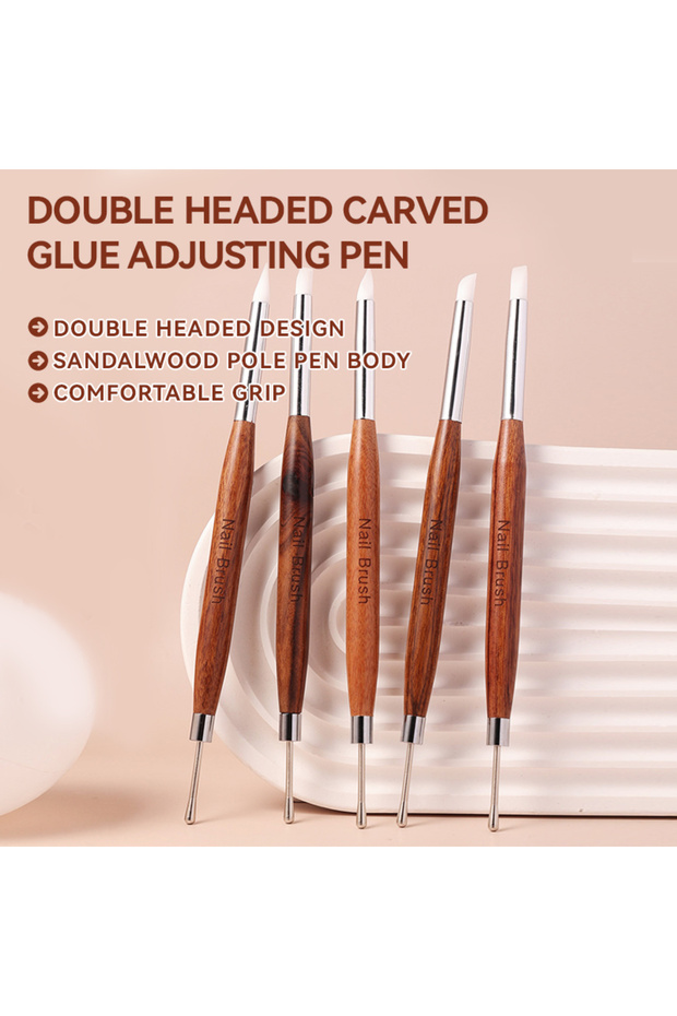 Mixed 5pcs Dual-Ended Nail Art Brush Silicone Spatula Brushes Carving Flower Painting Pen Nail Gel M