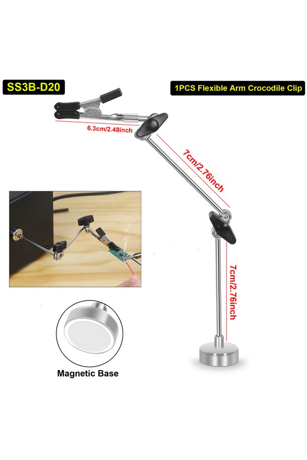 SS3B-D20 Toolour Soldering Third Hand Helping Hands Tool with Magnetic Base Flexible Arm Alligator C