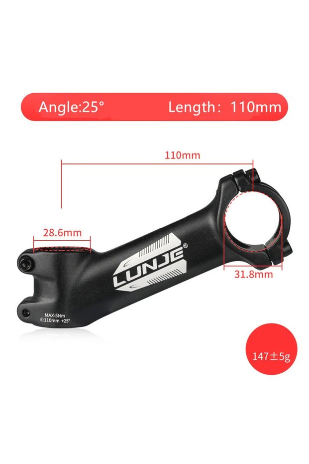 25Degree-110mm Ultralight Bike Stem 17 Degree Aluminium Alloy MTB Road Bicycle Stem 31.8mm 60/70/80/