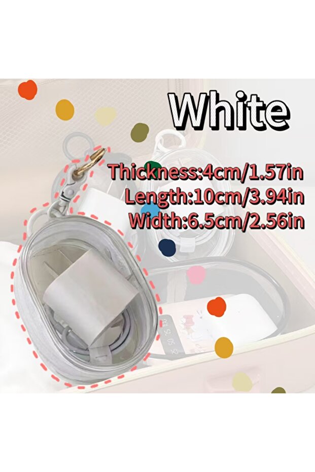 5pcs white Portable Mini Transparent Storage Bag with Zipper, Multifunctional Headphone and Charger