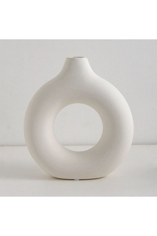 white L Simple Plastic Vase Donut Shape Single Flower Pot Home Living Room Decoration Table Ornament
