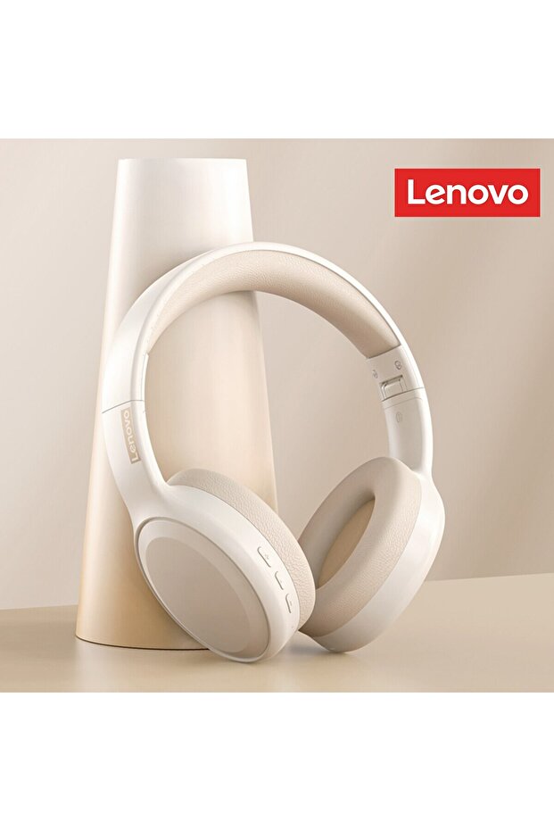 Lenovo TH30 Beige White Lenovo TH30 Wireless Headphones Bluetooth 5.3 Earphones Foldable Gaming Head