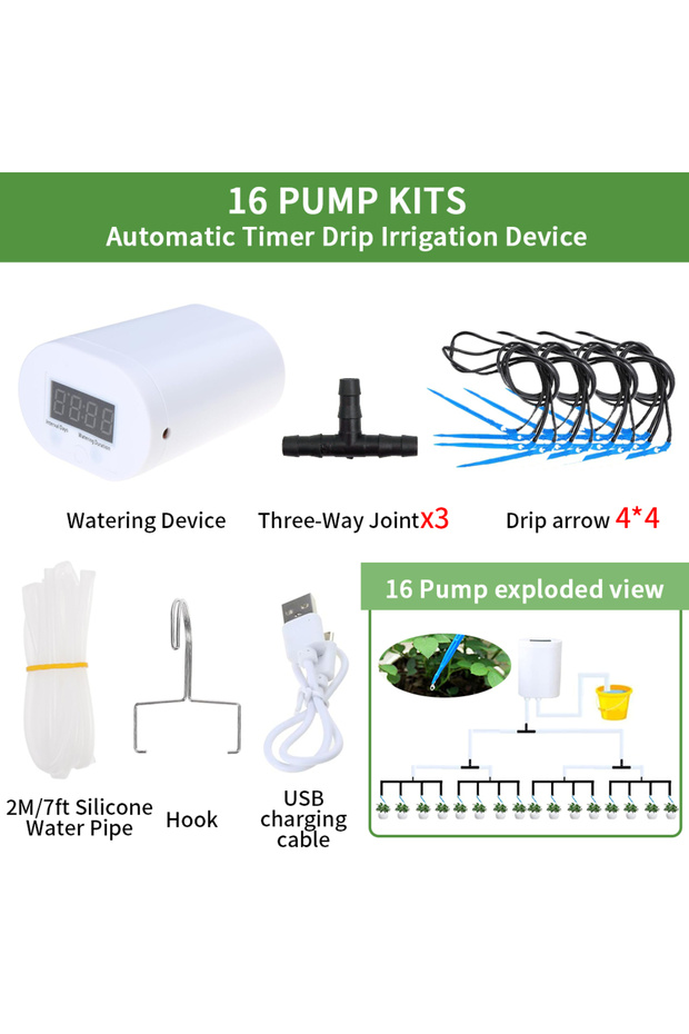 16 pump kit Automatic Plant Flower Watering Pump Home Sprinkler Drip Irrigation Device 2/4/8/16 Head