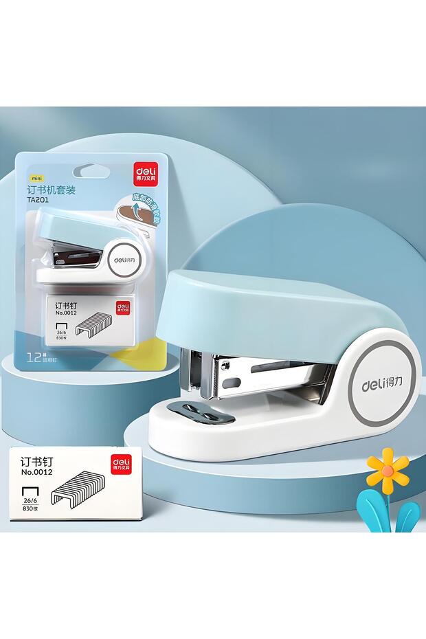 Deli Blue DELI Mini Stapler Set with Staples 24/6 Easy-Press Stapler Portable Paper Binding Tool for